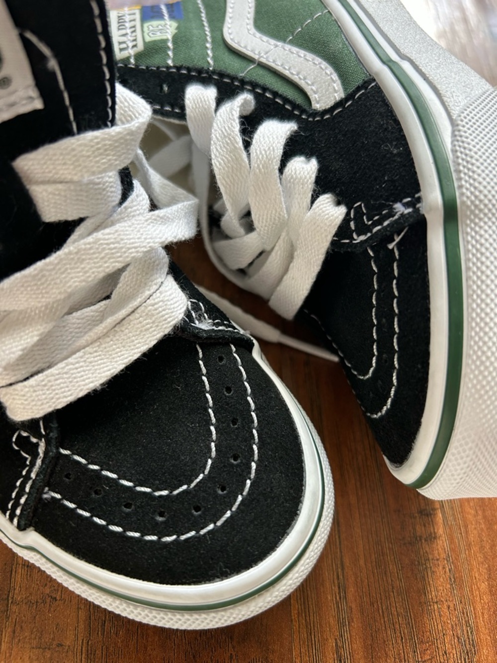 Vans Green & Black High Top Skate Sneakers with White Stripe Kid’s Shoe - Picture 10 of 11